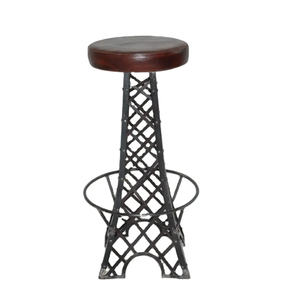 Высококачественное винтажное кожаное сиденье В индустриальном стиле с регулируемой высотой, дизайн французской башни, железный барный стул для бара и ресторана