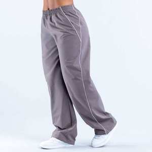Pantalons de survêtement larges pour femmes avec logo personnalisé 2025, bordures contrastées, nylon tissé léger, séchage rapide, pantalons de sport d'entraînement - Product Image 2