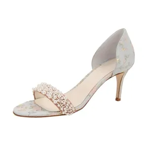 Hot Selling 2023 Beautiful Elegant Women Low Heel Sexy Ladies Ankle Wrap With Pearl Decorated Design Sandals Shoes