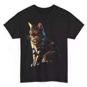 เสื้อยืดลายแมวสีดำสวมใส่สบายพิมพ์ลายแมวเหมือนจริง - Product Image 1