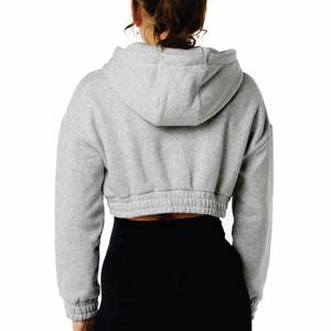 Sweat-shirt court à manches longues épais personnalisé pour femme, avec cordon de serrage, en polaire, style veste à capuche zippée, vente en gros - Product Image 4