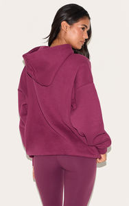 Sudadera con capucha de gran tamaño para mujer con logotipo personalizado y hombros caídos de ciruela, sudaderas con capucha transpirables y antiarrugas, sudadera con cremallera para mujer - Product Image 5