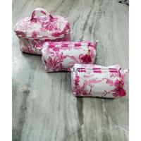 Ensemble de 3 trousses de toilette en coton à motif floral imprimé à la main, grande capacité, avec fermeture éclair, imperméables, pour voyage, tendance