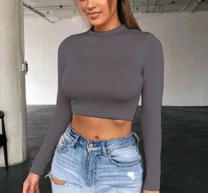 Camisetas cortas básicas de manga larga para mujer con logotipo personalizado OEM con estampado sexy de talla XL para verano - Product Image 4