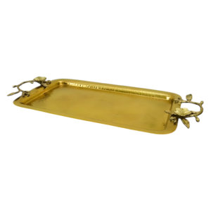 Meilleure vente plateau de service rectangulaire en aluminium martelé avec poignée florale à bas prix de l'Inde - Product Image 1