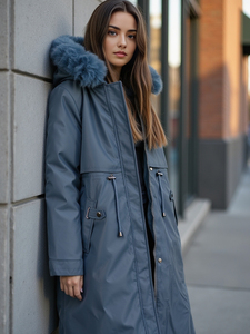 Wholesale <b>Ladies</b> Casual <b>Winter</b> Blouson Long <b>Coat</b> <b>with</b> <b>Hood</b> Outdoor Fur Trim Cotton Filling - Product Image 2