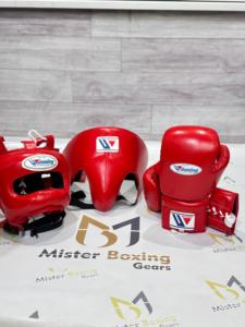 ชุดอุปกรณ์มวยระดับมืออาชีพ สีแดง ประกอบด้วยหมวกนิรภัย ถุงมือ และอุปกรณ์ป้องกันขาหนีบ สำหรับฝึกซ้อมและแข่งขัน - Product Image 4