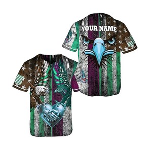 Maillot de baseball à manches courtes unisexe en maille 100 % polyester avec sublimation numérique d'aigle du drapeau américain, personnalisable avec le nom de l'équipe - Product Image 1
