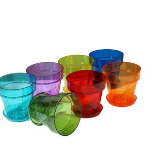 Pots de fleurs en plastique transparent et coloré avec plateau de drainage |   Rouge/Orange/Jaune/Vert/Bleu/Violet |   Jardinières légères et durables - Product Image 1
