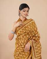 Sarees de Algodón Puro con Estampado Artesanal, con Motivos Tradicionales Indios, Diseñados para Minoristas de Exportación Global