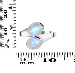 แหวนแฟชั่นทันสมัยสำหรับผู้หญิง925เงินสเตอร์ลิงชุบรูปไข่รูปวงรี CAB พลอยมูนสโตนสองชิ้นฝังการตั้งค่าฝา - Product Image 2