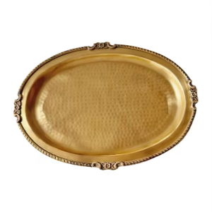 Plateau ovale en aluminium de luxe de style indien pour restaurant hôtel mariage au meilleur prix avec logo personnalisé - Product Image 1