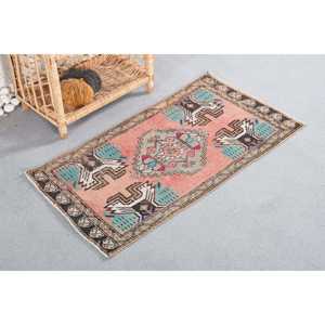 Large Bohemian <b>Wool</b> Rug 1.8 X 3.3 ft <b>Pink</b> Blue Patchwork Design Rectangle Shape for Hallway 9x12 Large Area Latex Backing - Product Image 3