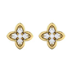 ต่างหูทองคำแท้ 14Kt ลายดอกไม้ ประดับเพชรแท้ 10 เม็ด น้ำหนักรวม 0.07 กะรัต - Product Image 3