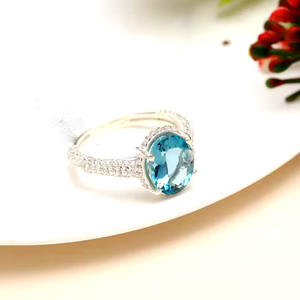 แหวนหมั้นแต่งงานสีเงินสเตอริงของผู้หญิงทันสมัย925วงรีสีฟ้าบุษราคัมเข้มธรรมชาติสำหรับปาร์ตี้วันครบรอบ - Product Image 5