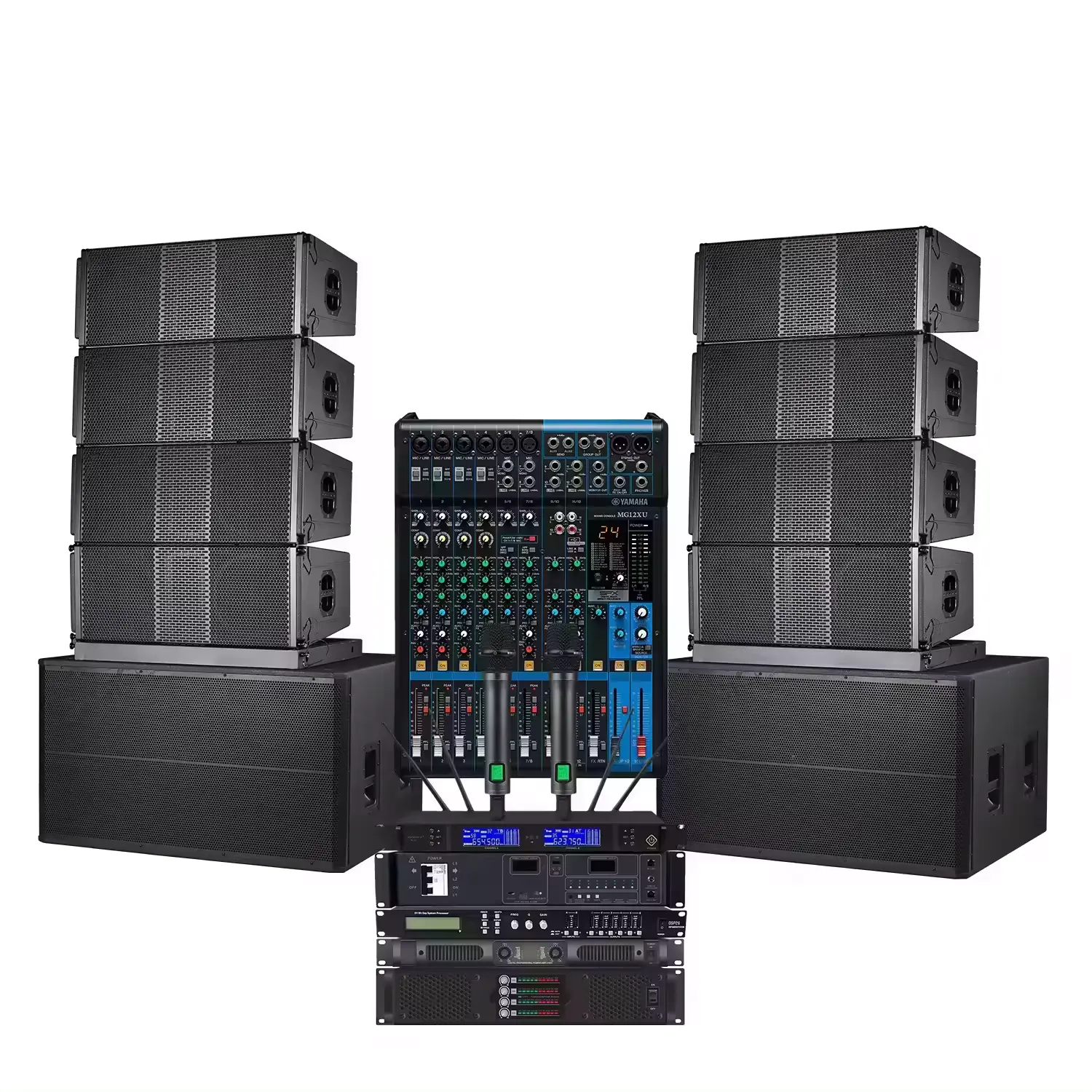 NEW 듀얼 18 인치 서브 우퍼 라인 어레이 프로 사운드 스피커 시스템 파워 앰프 전문 무대 음악 사운드 장비 풀 세트