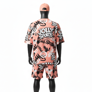 ชุดเสื้อยืดและกางเกงขาสั้นผู้ชาย ผ้าโพลีเอสเตอร์ 180 GSM น้ำหนักเบา พิมพ์ลายแบบซับลิเมชั่น รับสกรีนโลโก้ ชุดออกกำลังกายผู้ชาย - Product Image 2