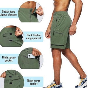 กางเกงขาสั้นคาร์โก้ของผู้ชายผ้าฝ้ายย้อมสีล้วนสไตล์ลำลองมีหลายกระเป๋ากันน้ำและระบายอากาศได้ดีย้อมสี100% - Product Image 5