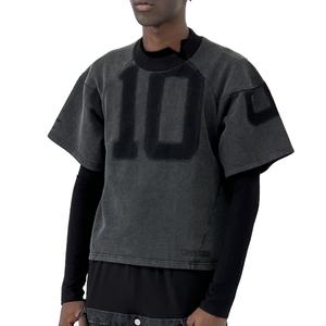 Camiseta Extra Grande de Algodón Grueso Personalizada, Unisex, Estilo Vintage, Lavada al Ácido, Decolorada por el Sol, Estilo Retro, Corte de Camiseta de Fútbol, Camiseta Corta Cuadrada para Hombre - Product Image 3