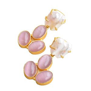 Boucles d'oreilles en pierres précieuses en laiton, vente en gros, pierres organiques, finition en laiton antique, design bohème chic, qualité d'exportation en vrac - Product Image 3