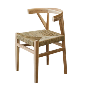 Silla de Comedor de Cuerda de Teca, Respaldo Curvo de Teca, Asiento de Cuerda Natural Tejida a Mano, Muebles Modernos de Madera Maciza Tejida Ecológicos para Apartamento - Product Image 6