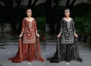 Traje Salwar Kameez Moderno de Calidad de Exportación India con Palazzo de Estilo Elegante para Bodas y Fiestas, Personalizable - Product Image 2