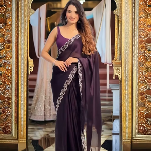 Sari en tissu georgette pour filles prêt à porter sari d'une minute pour femmes - Product Image 1