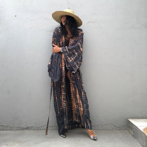 Kimono de manga larga bohemio con cinturón para mujer, Kimono sexy elegante de talla grande de rayón teñido anudado de diseñador, novedad de 2022 - Product Image 1