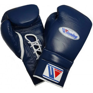 Professional <b>Lace</b> Up Boxing Gloves Navy Genuine Leather Training Sparring Gloves Handcrafted Fight Gear - Product Image 1