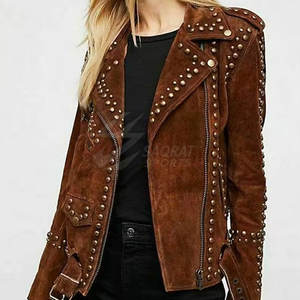 Veste à clous en cuir pour femmes, couleur unie, fermeture éclair complète, qualité supérieure, veste d'hiver légère pour femmes à bas prix - Product Image 1