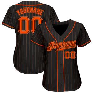 Camiseta de béisbol auténtica negra y naranja a rayas negra personalizada - Product Image 2