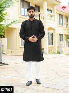 Vêtements ethniques indiens Prêt à porter Premium Rayon Men's Wear Kurta avec broderie et paillettes Work et Raymond Cotton Pyjama - Product Image 2