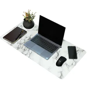 Suporte para mouse de escritório, mousepad de couro para escritório e casa, design de mármore branco