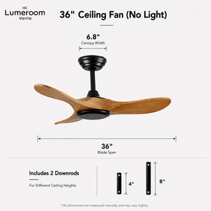 Ventilateur de plafond en bois de 36 pouces sans lumière, silencieux, moteur DC réversible, télécommande, 6 vitesses, pour chambre à coucher, appartement, en stock aux États-Unis - Product Image 4