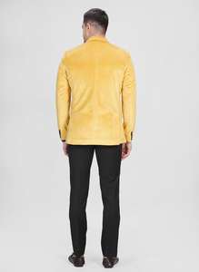 Best Selling <b>Mens</b> Bright Yellow <b>Velvet</b> Court <b>Blazer</b> Elegant Design Dress Jacket <b>For</b> Evening Wear Available At Wholesale Price - Product Image 4
