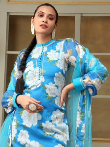 GUL FIZA Kurta con estampado de organza para mujer con pantalones de algodón, conjunto de traje recto moderno bordado y Dupatta para fiestas - Product Image 3
