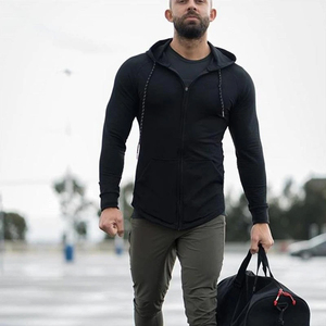 NOUVEAU HOMMES GRANDE TAILLE LONG COTON SWEATSHIRT GYMS FITNESS BODYBUILDING WORKOUT HOODIES CASUAL FASHION ZIPPER SPORTSWEAR SURVÊTEMENTS - Product Image 2