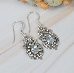 Boucles d'oreilles pour femmes Boucles d'oreilles en pierres précieuses Topaze bleue Boucles d'oreilles en argent sterling massif 925 Boucles d'oreilles en argent pour filles en pierre bleue - Product Image 3