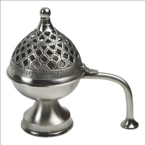 Porte-encens en laiton pur thème mat argenté avec attrape-cendres - Product Image 1