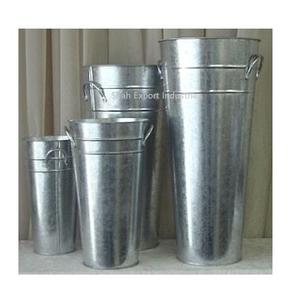 Galvanized Silver Tin Flower Planter & Pot with Handle <b>Set</b> of <b>3</b> Multi Sized Suitable for Party <b>Vase</b> Garden Planters - Product Image 5