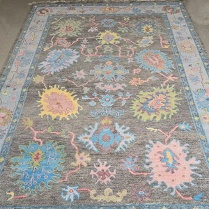 Tapis en laine tricoté à la main Oushak de haute qualité gris bleu Design turc disponible en 9x12 8x10 10x14 12x15 tailles pour le salon - Product Image 1