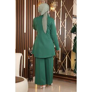 MSW19106-4 Ensemble décontracté 2 pièces avec détails émeraude, hauts mi-longs à col rond, 100% polyester - Product Image 5