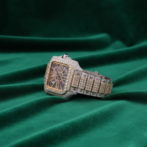 PJ Luxury Square Moissanite Iced Skeleton <b>Watch</b> Stainless Steel Two Tone <b>Bracelet</b> Sapphire Glass Waterproof Automatic - Product Image 3