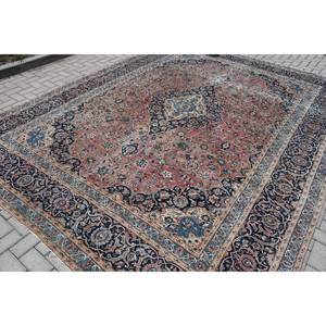 Tapis vintage 9,4 x 12,6 pieds, tapis bleu oriental en laine - Product Image 2