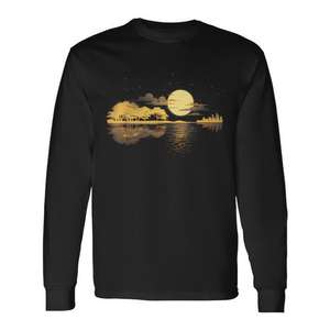 T-shirt à manches longues pour guitaristes avec motif de réflexions acoustiques de la lune sur le lac, produit promotionnel - Product Image 1