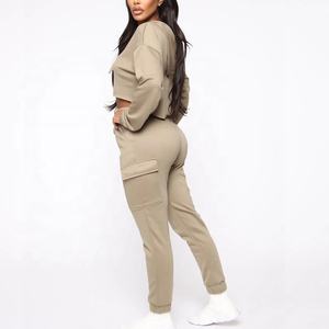 ชุดเซ็ทเสื้อฮู้ดครอปท็อปและกางเกงขายาวผ้าฝ้ายแท้ 100% สำหรับผู้หญิง สวมใส่สบาย ระบายอากาศได้ดี เหมาะสำหรับออกกำลังกายในฤดูใบไม้ผลิ - Product Image 3