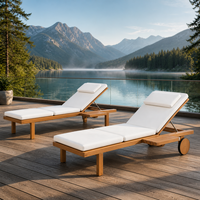 Chaise longue de piscine en bois imperméable OEM ODM avec roues mobiles, mousse blanche compressée, pour terrasse, siège individuel