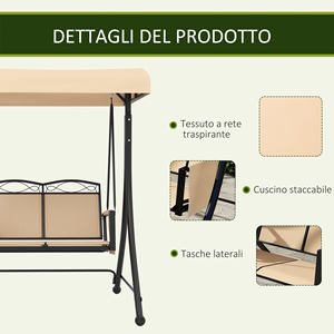 Outsunny Columpio de Jardín de 2 Plazas con Toldo Ajustable y Bolsillos Laterales, Beige - Product Image 5