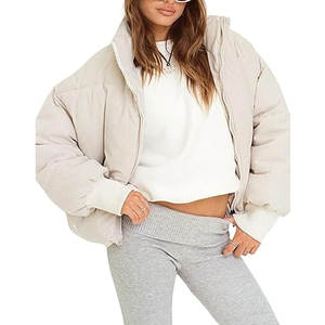 Blouson matelassé oversize pour femme, blouson matelassé oversize court, manteau d'hiver matelassé, vêtement d'extérieur chaud et tendance, beige - Product Image 1