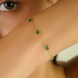 Elegant Design Minimalist Dainty Real Emerald Link Chain <b>Bracelet</b> Sleek Stacking Light <b>Weight</b> Jewelry 18K Pure Yellow Gold - Product Image 2